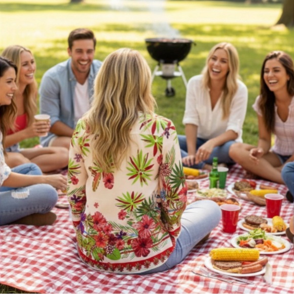 Suzanne Betro Tropical 3/4 Sleeve Top Size Small - Picture 5 of 11